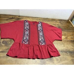 Double D Ranch Womens Red Studded Embroidered Blouse Small